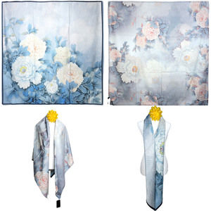 NWT Double Sided Silk Scarf 53"x53" Large Square Shawl Wrap XiangYunSha 35041